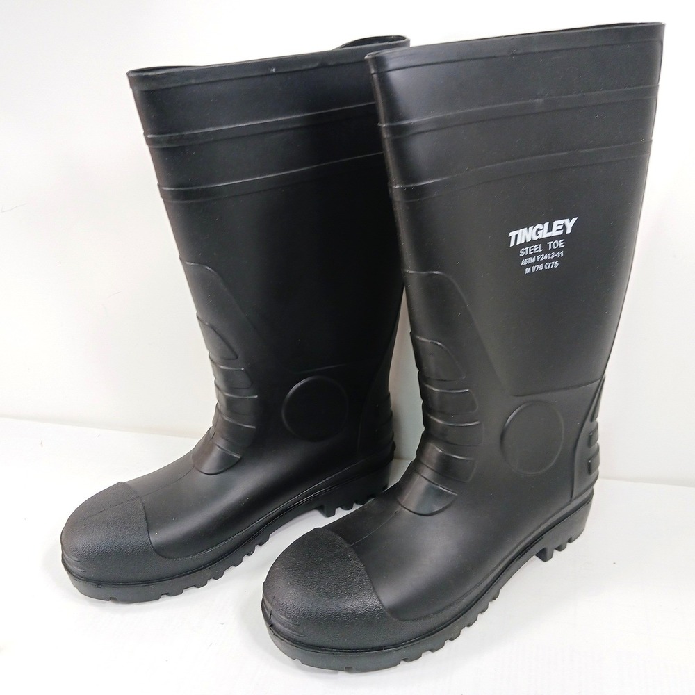 Tingley Mens Steel Toe Work Boots Black Rubber Waterproof ASTM F2413-11 Size 12